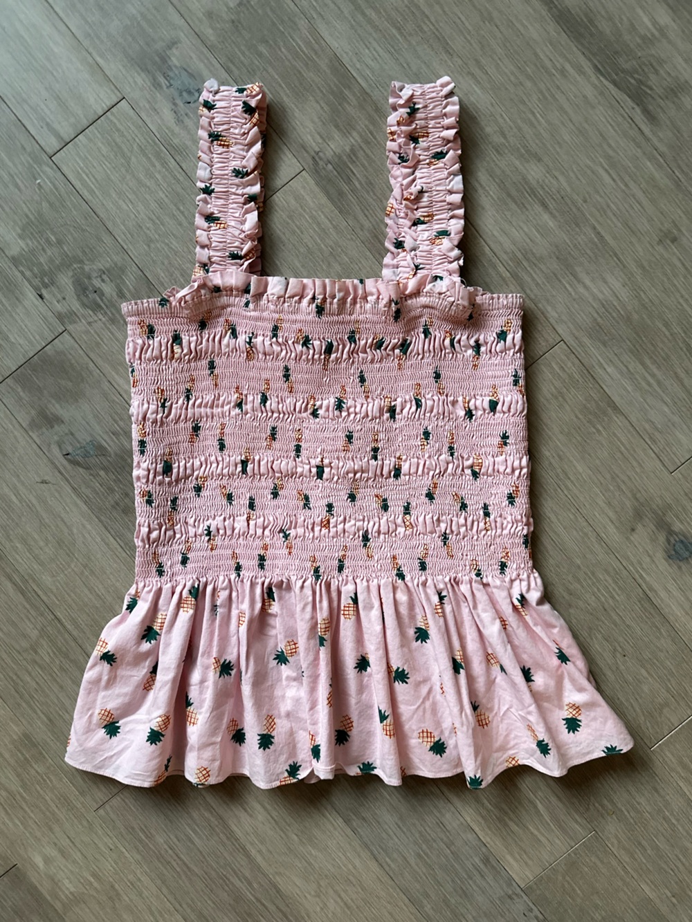 Kate Spade Cotton Pink Smocked Pineapple-Print Sundress Top Size Medium